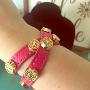 Magenta leather wrap bracelet.